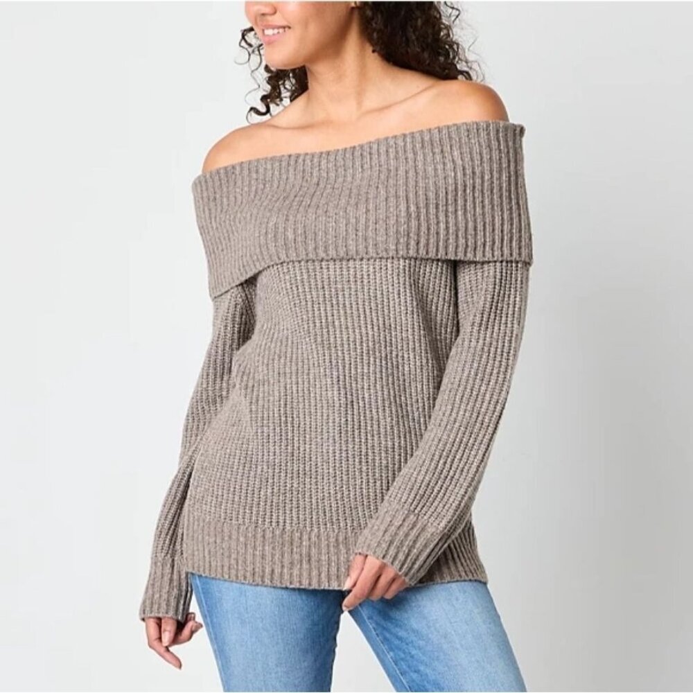 Arizona Juniors Off the Shoulder Women's Long Sleeve Pullover Sweater- L